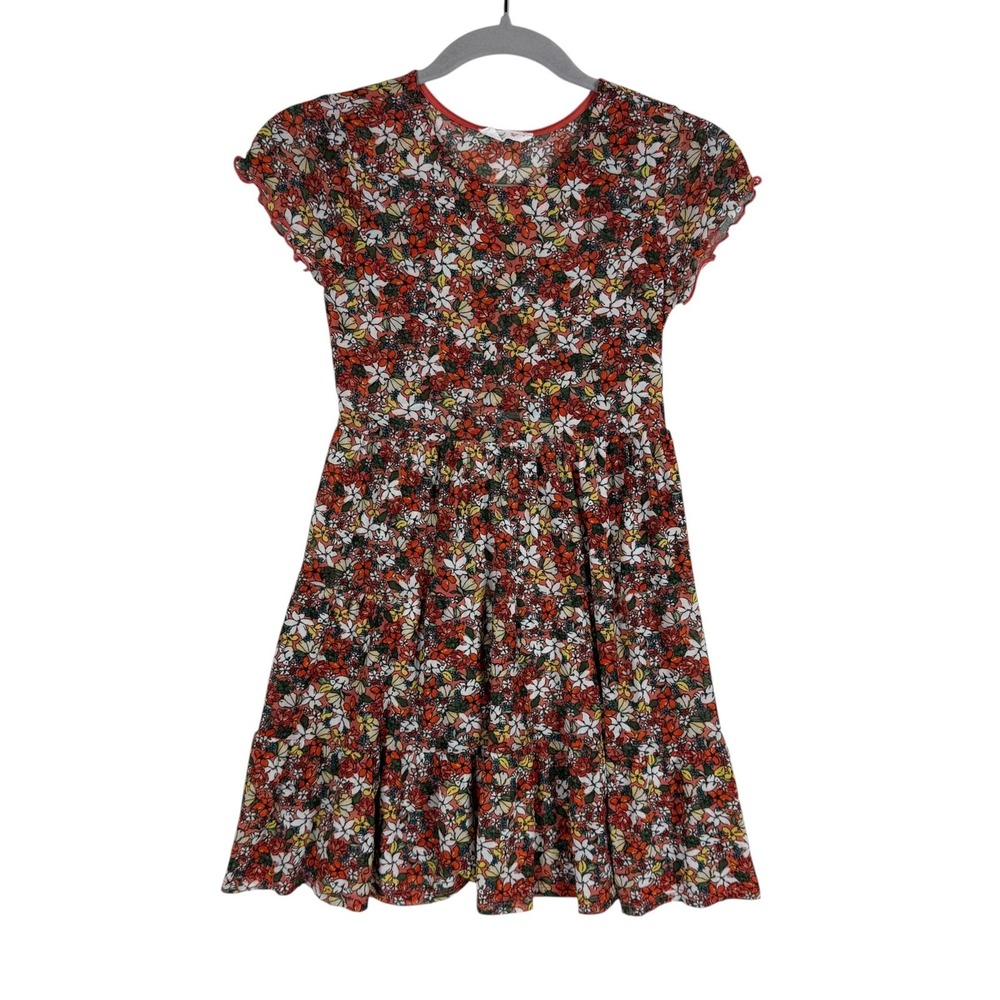 Beautees Dress Girls 7 Multicolor Floral Skater Knit Flutter Sleeve Lined Casual